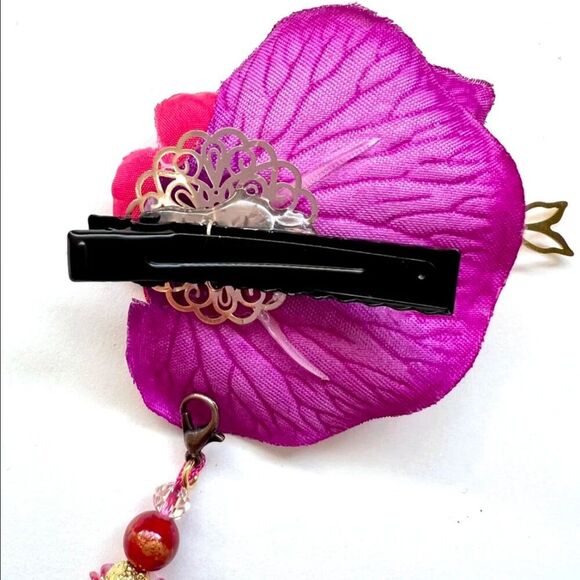 Artist Made ECSTATIC Pink Red Party Festival Rave Flower HairClip Decor Tassel main image 4